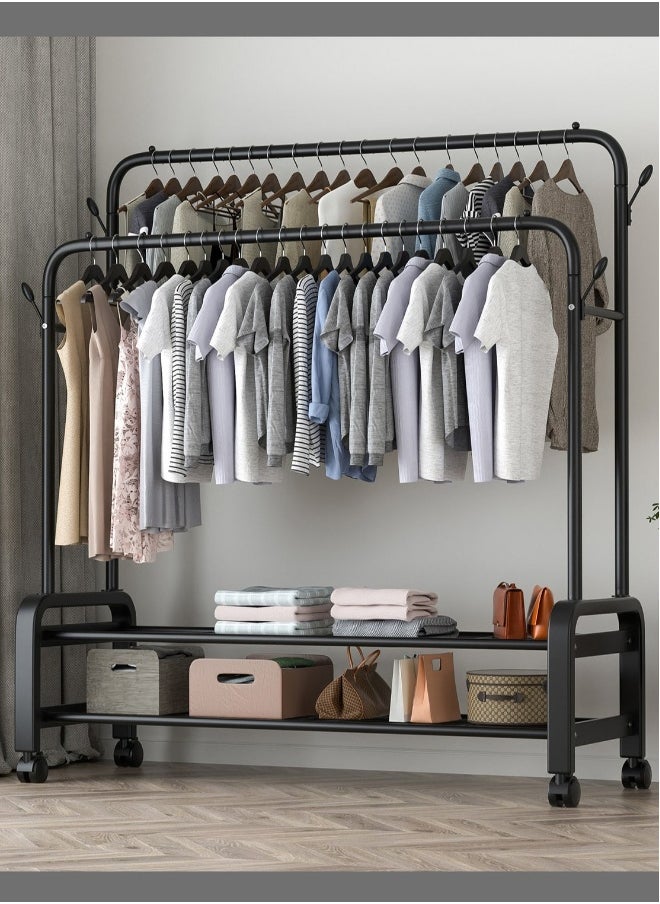 Metal Clothes Hanger Organizer and Black Clothes Stand with Wheels 110x55x150 cm