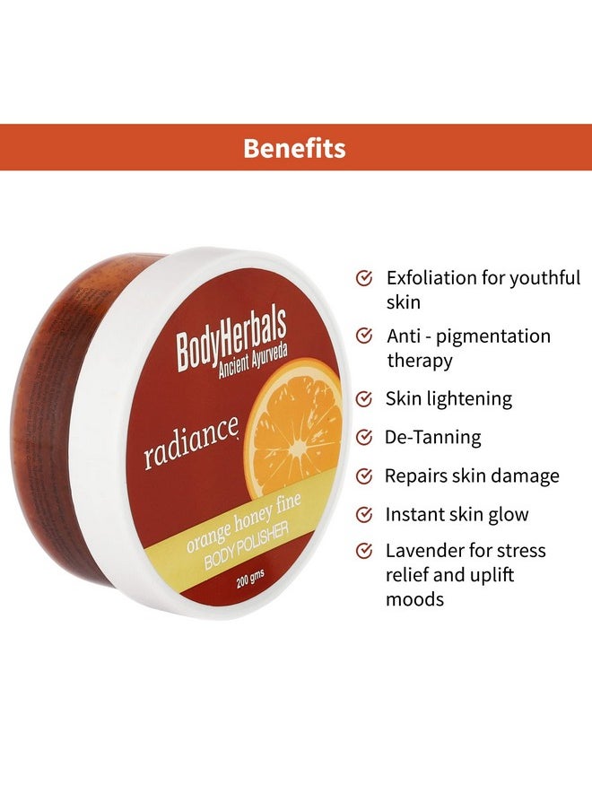 Radiance Body Polisher Scrub (200 Gms ) For Tan Removal & Instant Glow | Enriched With Natural Orange & Honey | 100% Vegan & Paraben Free | For Men & Women | All Skin Types