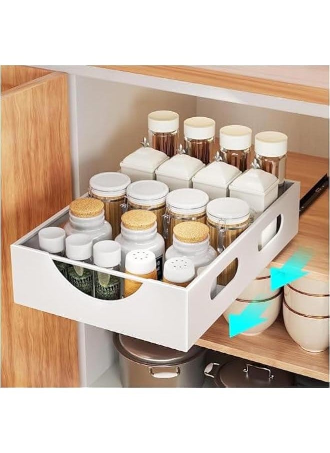 Pull Out Cabinet Organizer Fixed With Adhesive Nano Film,Heavy Duty Storage and Organizer Sliding Drawer Pantry Shelves,Pull Out Cabinet Organizer for Kitchen,Living Room,Bathroom,Home (White)