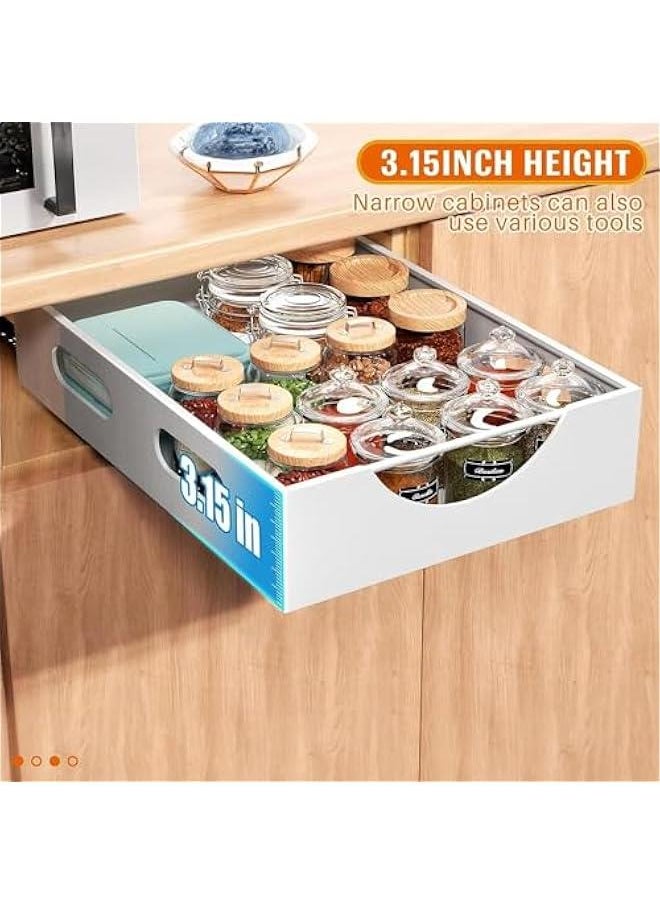 Pull Out Cabinet Organizer Fixed With Adhesive Nano Film,Heavy Duty Storage and Organizer Sliding Drawer Pantry Shelves,Pull Out Cabinet Organizer for Kitchen,Living Room,Bathroom,Home (White)