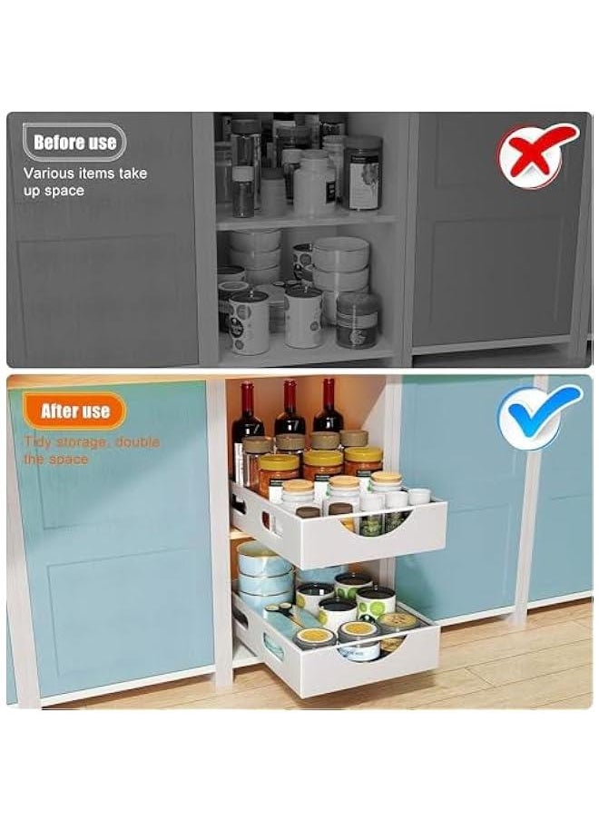Pull Out Cabinet Organizer Fixed With Adhesive Nano Film,Heavy Duty Storage and Organizer Sliding Drawer Pantry Shelves,Pull Out Cabinet Organizer for Kitchen,Living Room,Bathroom,Home (White)