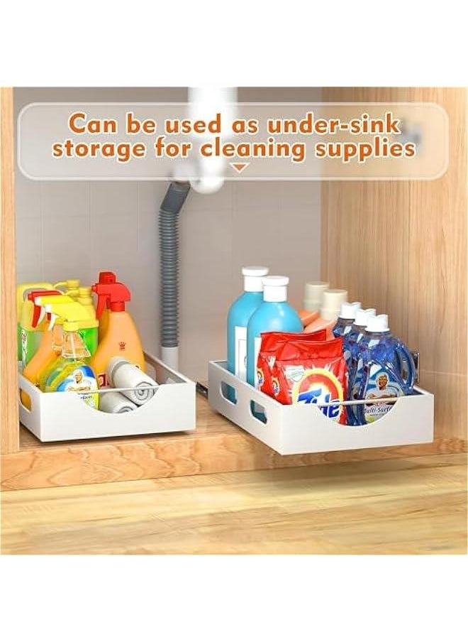 Pull Out Cabinet Organizer Fixed With Adhesive Nano Film,Heavy Duty Storage and Organizer Sliding Drawer Pantry Shelves,Pull Out Cabinet Organizer for Kitchen,Living Room,Bathroom,Home (White)