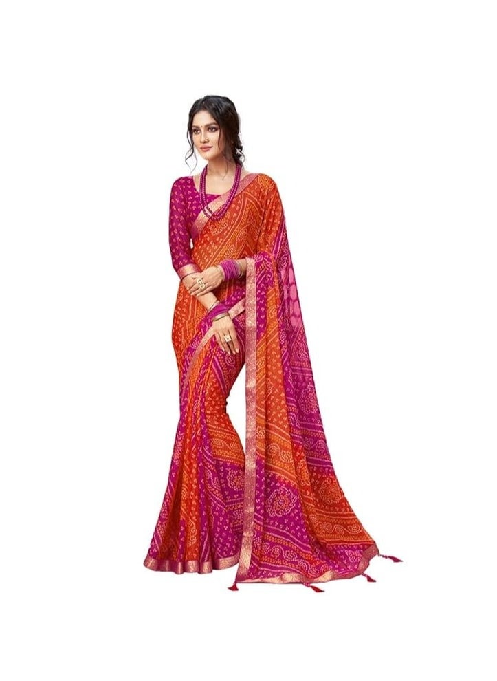 Women's Bandhani Printed Chiffon Saree with Blouse