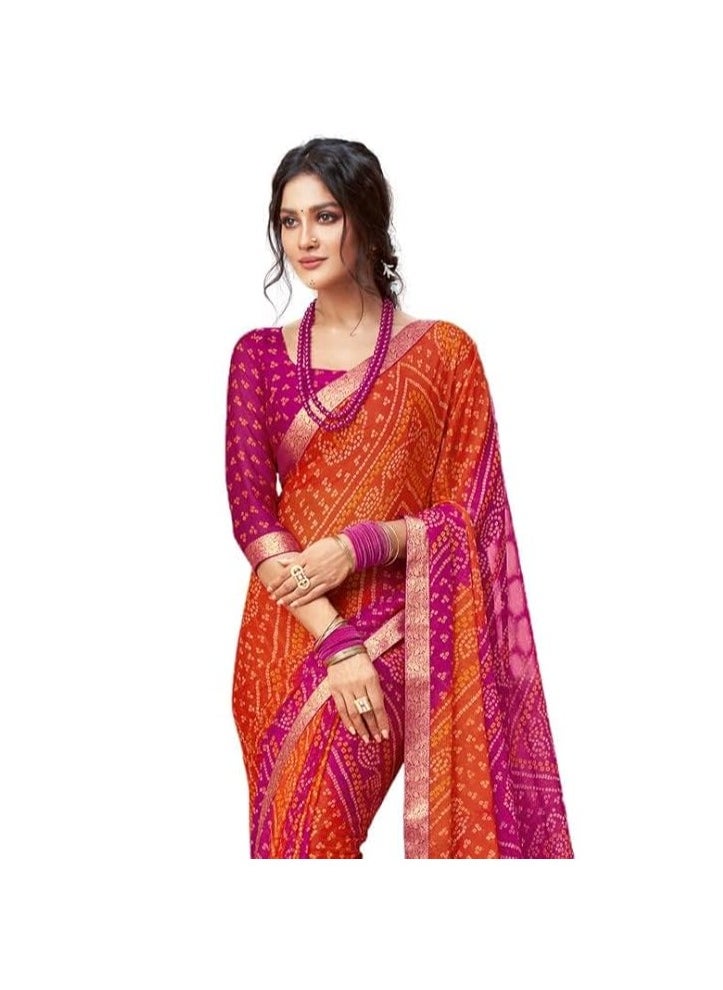 Women's Bandhani Printed Chiffon Saree with Blouse