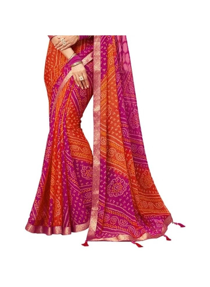 Women's Bandhani Printed Chiffon Saree with Blouse