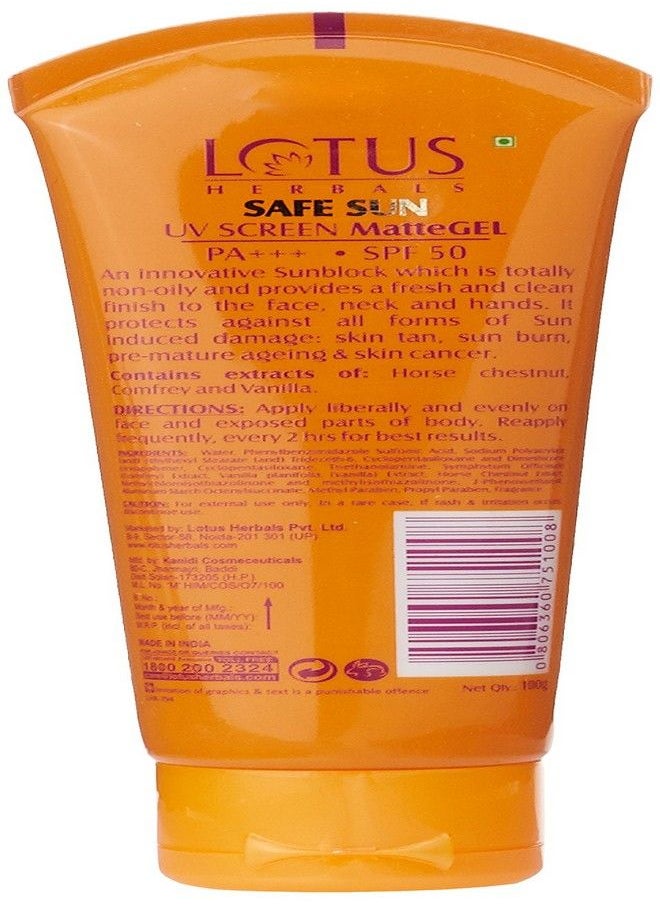 Lotus Herbals Safe Sun Uv Screen Matte Gel SPF 50-200 Grams Lotion, Gel