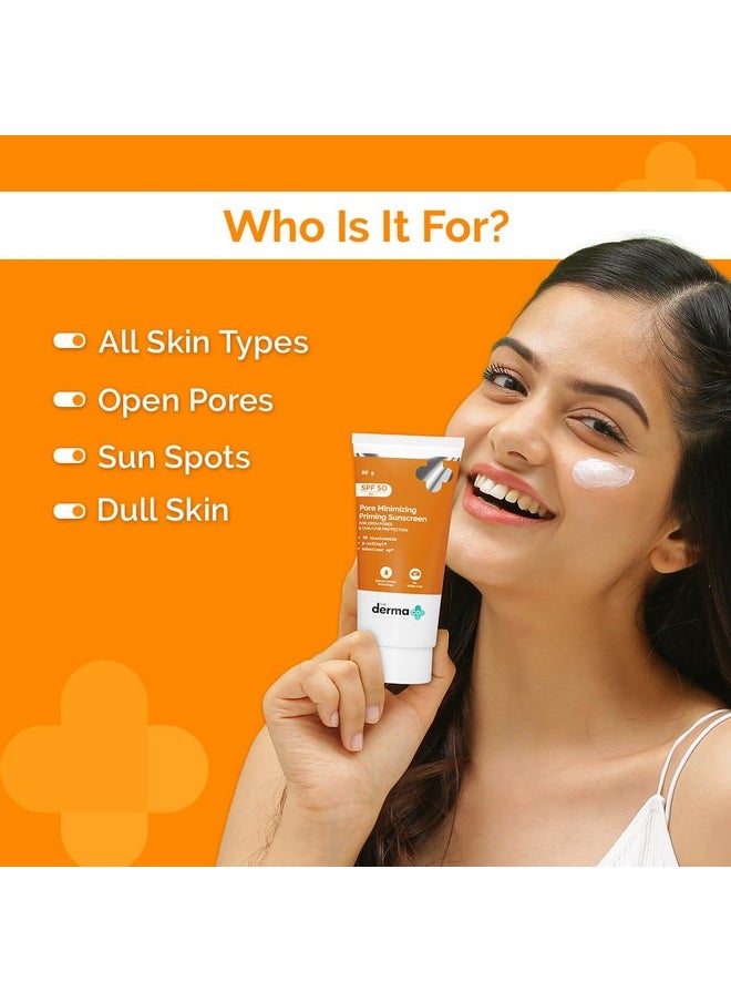 . Pore Minimizing Priming All Skin Type Sunscreen With Spf 50 & Pa+++ For Open Pores & Uva/Uvb Protection - 80 G