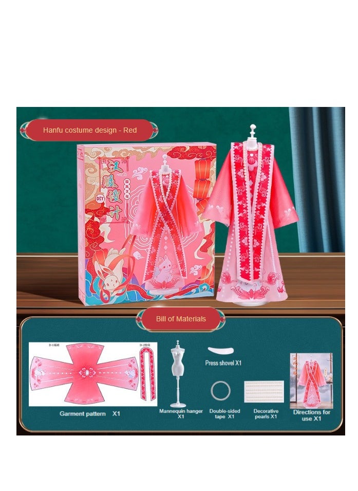 China Hanfu Dress-up Doll Clothing Designer Handmade DIY Material Kit Birthday Gift for Girls Hanfu Design - Purple Chinese Traditional Formal Clothing Toy Educational Cuteness Trendy New Fashion Popular Beautiful Festival Children's Character Creative Classical Traditional - Red (can make 1 set of skirt)