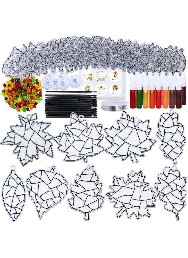 27 Sets Fall Leaf Suncatchers Ornaments Decorations Diy Window Paint Art Suncatchers Craft Kits Autumn Maple Leaf Sun Catchers For Kids Classroom Thanksgiving Harvest Party Activity Art Project