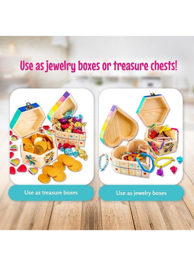 Jewelry & Treasure Box, Diy Jewelry Box, Diy Craft For Kids Include Wooden Boxes, Shapes, Acrylic Paint Pens, Gem Stickers & Table Cover, Ideal Painting Crafts For Girls For Ages 6-8