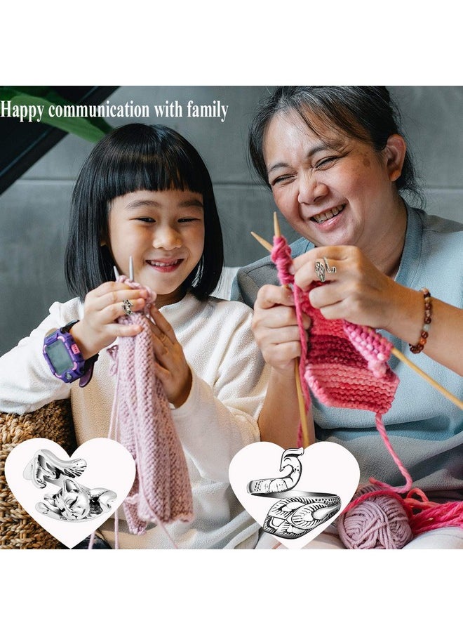 12Pcs Adjustable Silver Knitting Ring Loops Crochet Accessories Yarn Guide Finger Holder Thimble Tool & Accessories Set For Finger Protection (Silver)