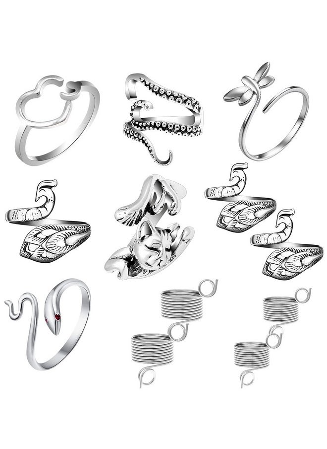 12Pcs Adjustable Silver Knitting Ring Loops Crochet Accessories Yarn Guide Finger Holder Thimble Tool & Accessories Set For Finger Protection (Silver)