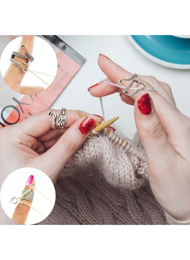 12Pcs Adjustable Silver Knitting Ring Loops Crochet Accessories Yarn Guide Finger Holder Thimble Tool & Accessories Set For Finger Protection (Silver)