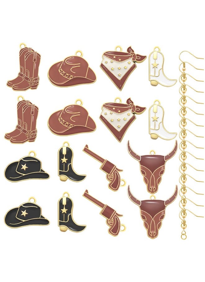 34Pcs Western Cowboy Cowgirl Hat Boots Charms For Jewelry Making, Brown Enamel Bull Head Heart Pendant Charms For Earrings Bracelet Necklace Diy Crafts
