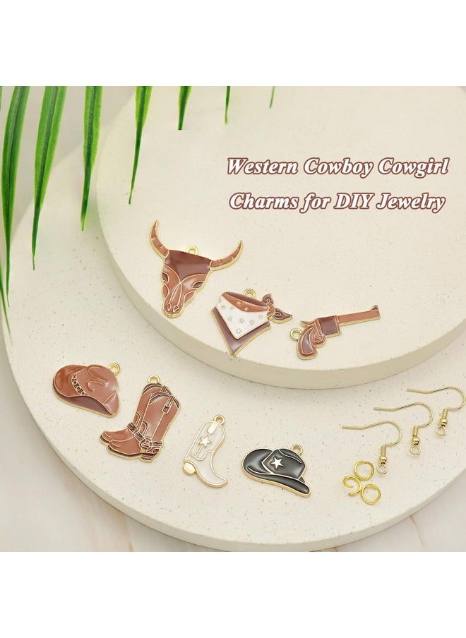 34Pcs Western Cowboy Cowgirl Hat Boots Charms For Jewelry Making, Brown Enamel Bull Head Heart Pendant Charms For Earrings Bracelet Necklace Diy Crafts