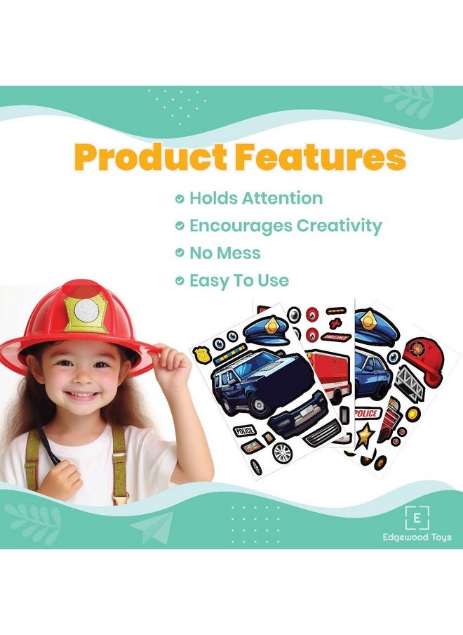 24 Make A Rescue Vehicle Stickers For Kids - Create Your Own Police Car & Suv, Fire Engine Truck, & Ambulance - Easy To Use, No Mess Sticker Sheets - Great Party Favor & Rainy Day Activity