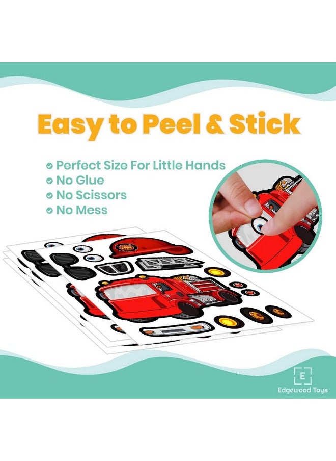 24 Make A Rescue Vehicle Stickers For Kids - Create Your Own Police Car & Suv, Fire Engine Truck, & Ambulance - Easy To Use, No Mess Sticker Sheets - Great Party Favor & Rainy Day Activity