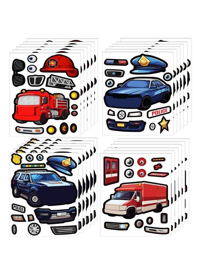 24 Make A Rescue Vehicle Stickers For Kids - Create Your Own Police Car & Suv, Fire Engine Truck, & Ambulance - Easy To Use, No Mess Sticker Sheets - Great Party Favor & Rainy Day Activity