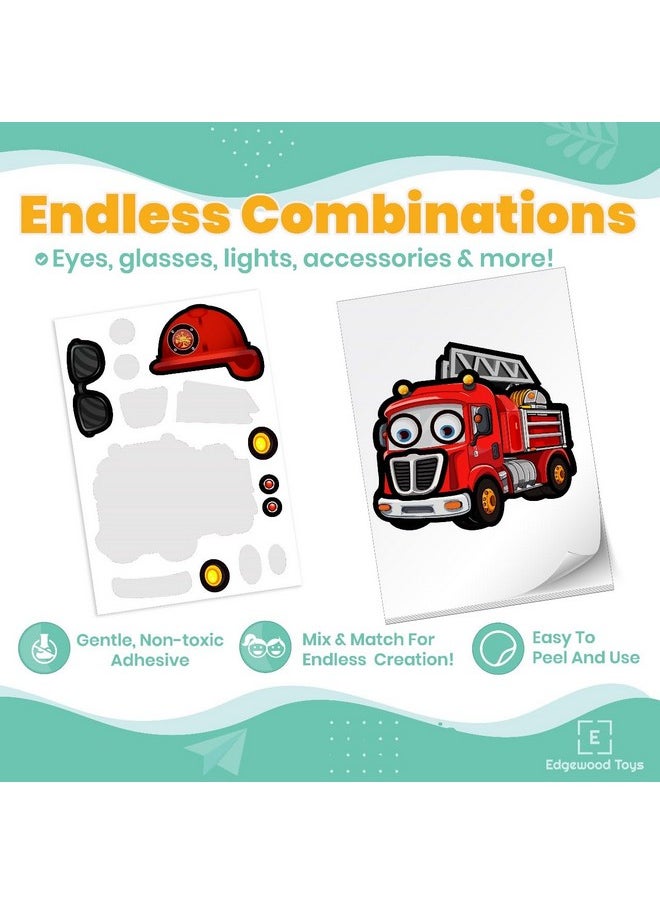 24 Make A Rescue Vehicle Stickers For Kids - Create Your Own Police Car & Suv, Fire Engine Truck, & Ambulance - Easy To Use, No Mess Sticker Sheets - Great Party Favor & Rainy Day Activity