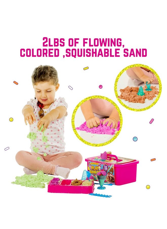Ice Cream Shop Play Sand For Kids, 22Pcs Moldable Sand Kit - Serving Tools, Glasses, Spoon, Decorations, Stickers & 2Lbs Colorful Sand, Fun Kids Sensory Toys, Ideal For Kids