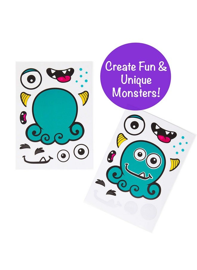 24 Make A Monster Stickers For Kids - Monster Themed Birthday Party Favors & Supplies - Fun Craft Project For Children 3+ - Let Your Kids Get Creative & Design Their Favorite Monster Stickers