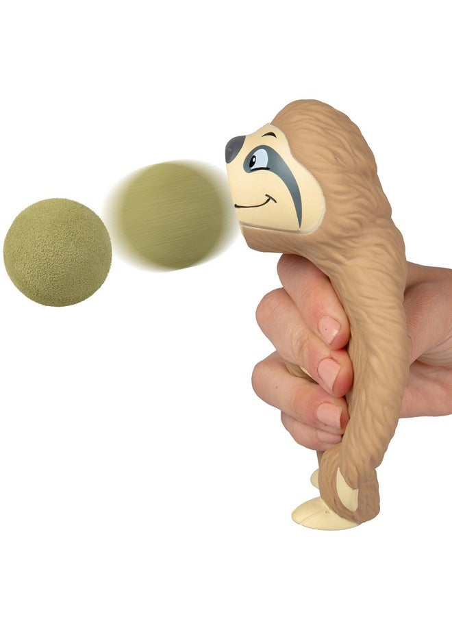 Sloth Ball Popper Toy - Includes 4 Soft Foam Balls - Squeeze To Pop Air Powered Balls Up To 20 Feet - Launcher Safe For Indoor/Outdoor Play