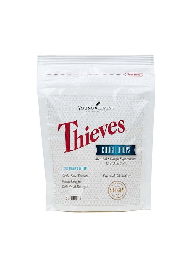 Thieves Cough Drops | 30 Ct. | Cinnamon, Menthol, Lemon, Clove, Eucalyptus, Rosemary, And Peppermint Essential Oils | Cough Suppressant | Cooling Nasal Relief With Thieves Oil & Stevia