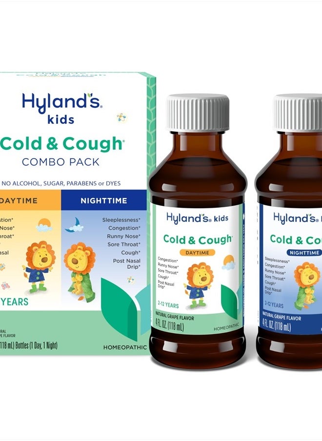 Kids Cold & Cough, Day and Night Combo Pack, Cold Medicine for Ages 2+, Grape Flavor Syrup Cough Medicine for Kids, Nasal Decongestant, Allergy Relief, 4 Fl Oz (Pack of 2)