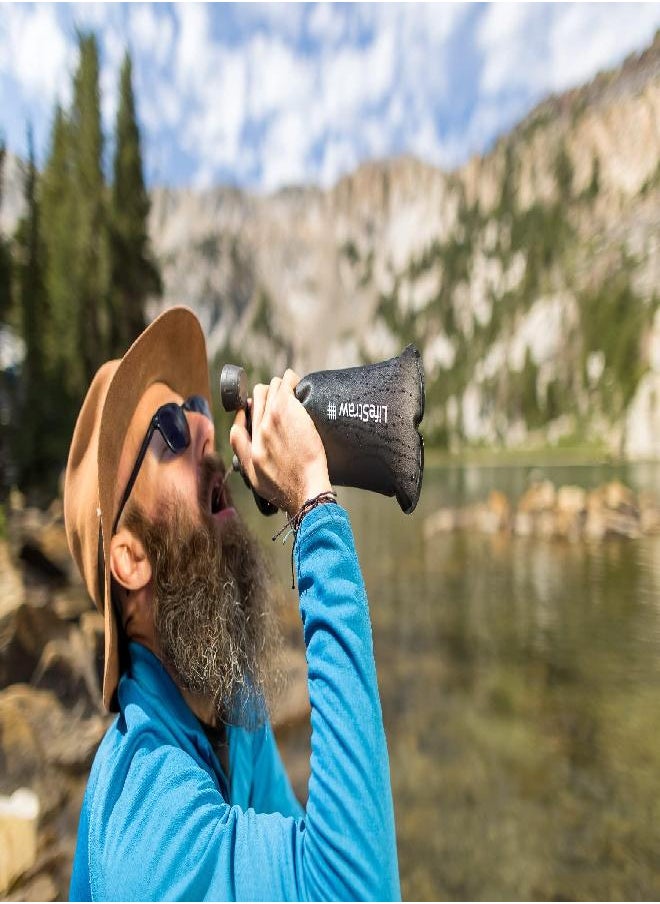 LifeStraw Peak Series - Collapsible Squeeze Bottle Water Filter System - 650ml for Trail Running, Through Hiking, Travel, Cycling, and Fishing, Dark Mountain Gray