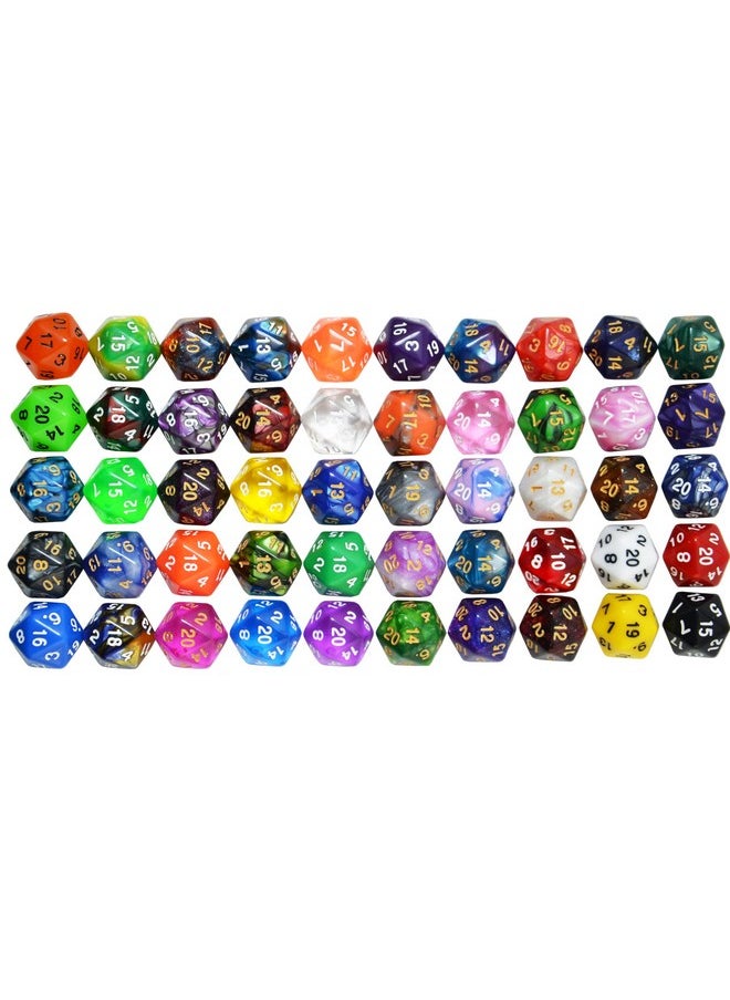 50-Pack 20 Sided Dice D20 Polyhedral Dice With Pouch For Dnd Rpg Mtg Table Game