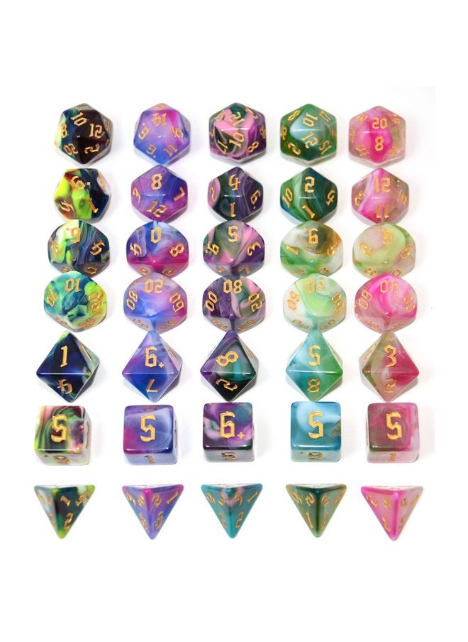 5 X 7 Polyhedral Dice Sets With Pouches For Dnd Rpg Mtg Dungeon And Dragons Table Board Roll Playing Games D4 D8 D10 D12 D20 (4-Color Sets)