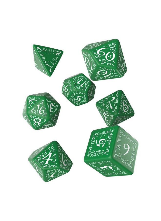 Q-Workshop Elvish Dice Green And White - Set Of 7 Dice