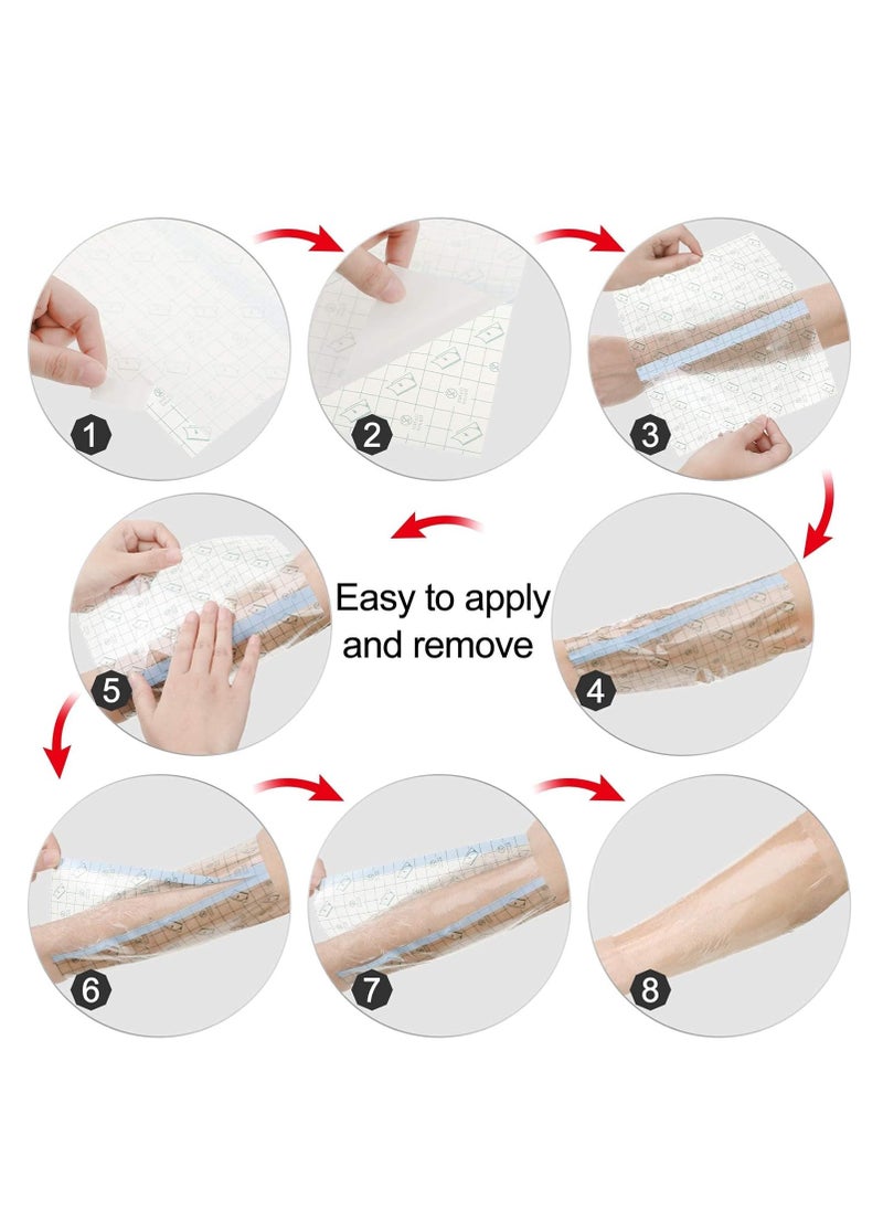 24Pcs Waterproof Bandage, 8x8In Transparent Film Dressing Clear Shower Patch Cover Tattoo Stretch Adhesive Bandage Tape for Showering Swimming Protector