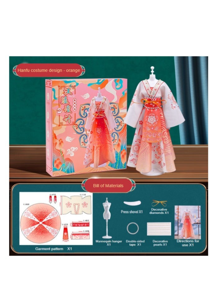 China Hanfu Dress-up Doll Clothing Designer Handmade DIY Material Kit Birthday Gift for Girls Hanfu Design - Purple Chinese Traditional Formal Clothing Toy Educational Cuteness Trendy New Fashion Popular Beautiful Festival Children's Character Creative Classical Traditional - Orange (can make 1 set of skirt)