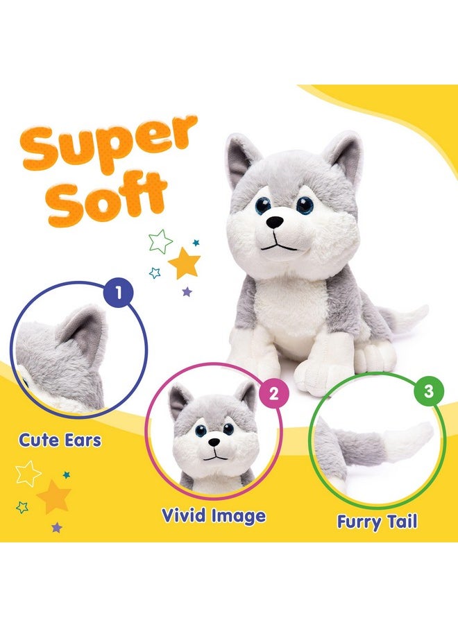 Plush Husky Dog Stuffed Animal Puppy Soft Toy, Adorable Gifts For Kids And Adult, Glitter Eyes Soft Toy, 35Cm (Grey)