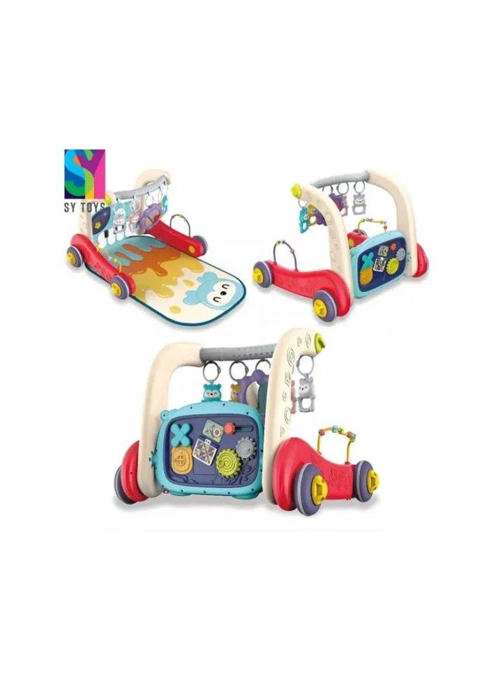 Baby Walker with Play Mat & Adjustable Handle, Fun Interactive Baby Walker, 3 Height Levels, Musical Toys & Play Features, Safe and Comfortable for Babies