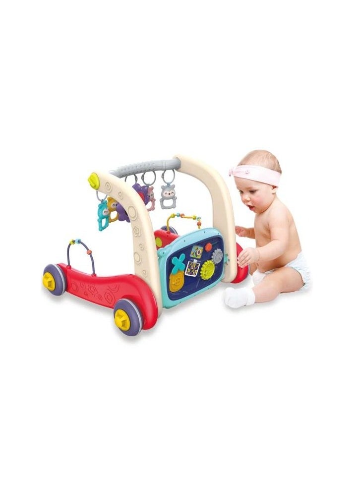 Baby Walker with Play Mat & Adjustable Handle, Fun Interactive Baby Walker, 3 Height Levels, Musical Toys & Play Features, Safe and Comfortable for Babies