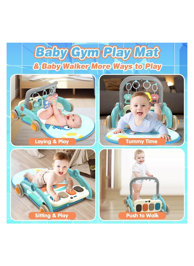 Baby Walker with Play Mat & Adjustable Handle, Fun Interactive Baby Walker, 3 Height Levels, Musical Toys & Play Features, Safe and Comfortable for Babies