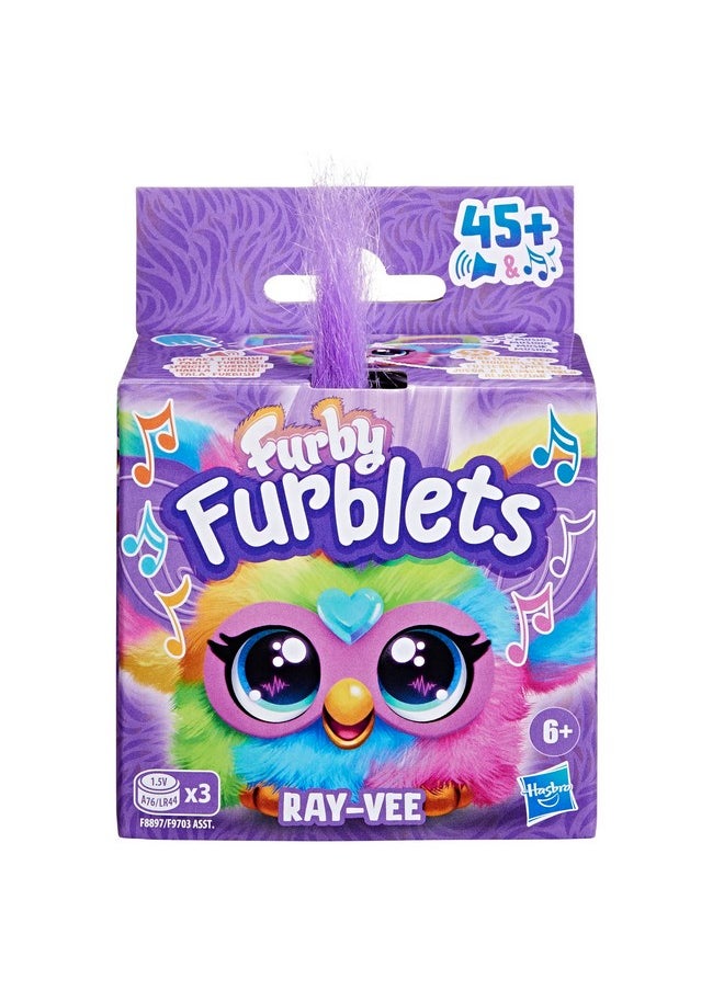 Furblets Ray-Vee Mini Friend, Electronica Music, Speaks Only Furbish, Electronic Plush Toys For Girls & Boys, Interactive Pets, Rainbow, Christmas Stocking Stuffers, 6+