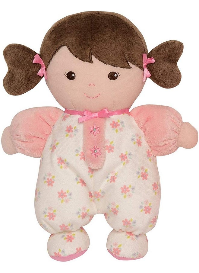 Plush Baby Doll With Rattle, Brunette Olivia, Pink, 9 Inch