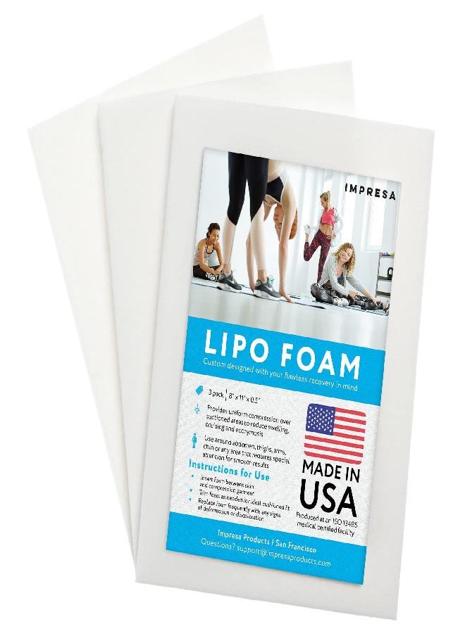 IMPRESA - 3 Pack Lipo Foam Pads - Post Surgery Compression Garments for Liposuction, Tummy Tucks, and C-Sections (8 x 11 x 0.5 Inches)