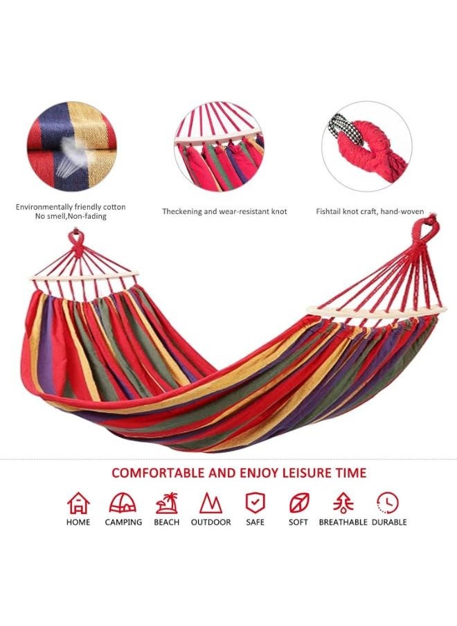 Outdoor Camping Hammock 180cm x 140 cm Portable Hammock with Sturdy Wooden Baton Extra Large Canvas Hammock for Camping Beach Travel Picnic