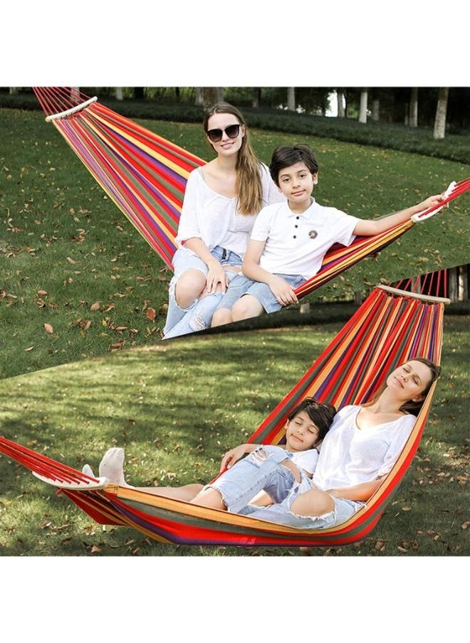 Outdoor Camping Hammock 180cm x 140 cm Portable Hammock with Sturdy Wooden Baton Extra Large Canvas Hammock for Camping Beach Travel Picnic