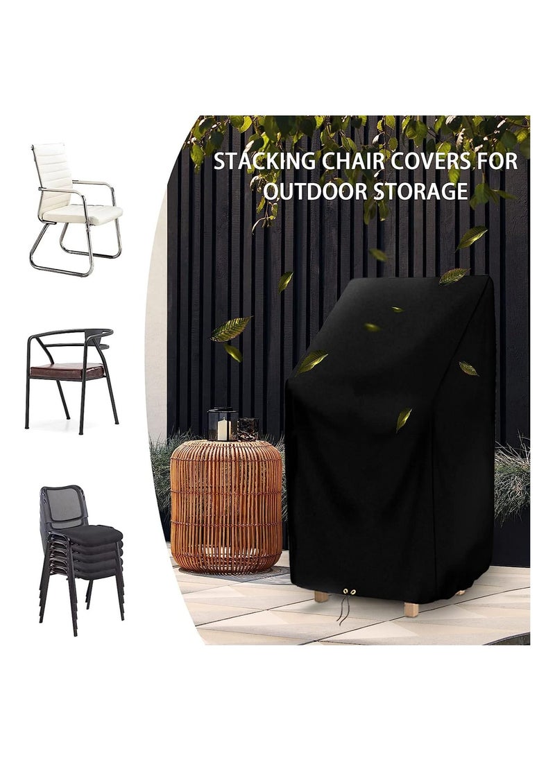 Black Waterproof Garden Chair Covers, Patio Stacking Chair Cover Oxford Cloth Material, Windproof Chair Covers with Adjustable Cord 65 x 65 x 120/ 80cm