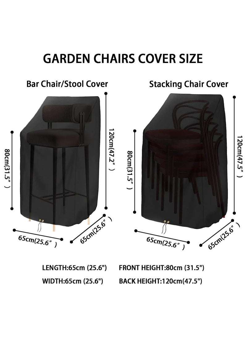 Black Waterproof Garden Chair Covers, Patio Stacking Chair Cover Oxford Cloth Material, Windproof Chair Covers with Adjustable Cord 65 x 65 x 120/ 80cm