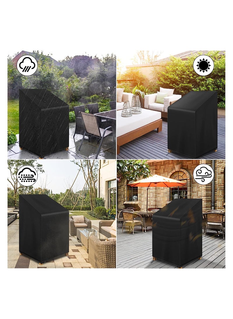 Black Waterproof Garden Chair Covers, Patio Stacking Chair Cover Oxford Cloth Material, Windproof Chair Covers with Adjustable Cord 65 x 65 x 120/ 80cm