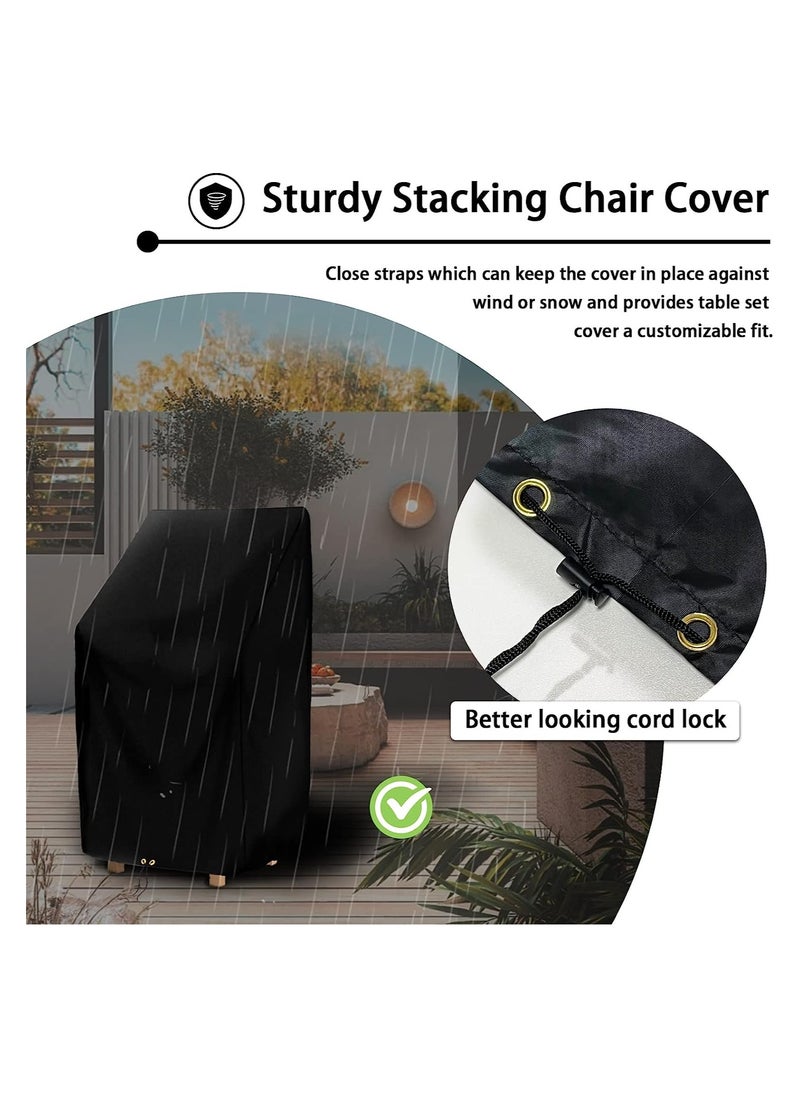 Black Waterproof Garden Chair Covers, Patio Stacking Chair Cover Oxford Cloth Material, Windproof Chair Covers with Adjustable Cord 65 x 65 x 120/ 80cm