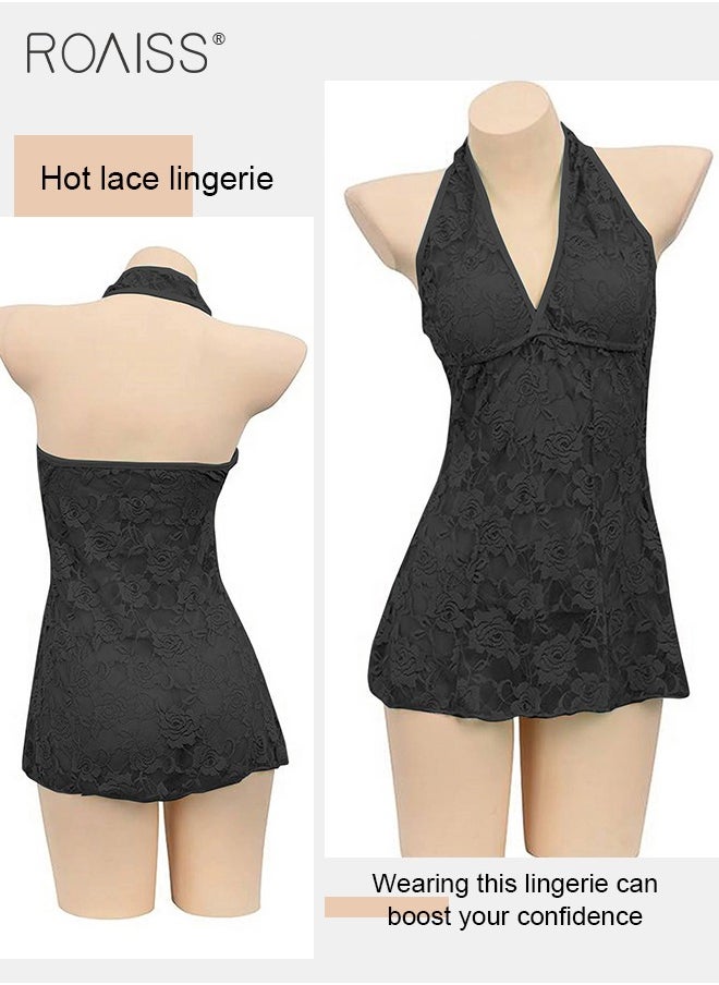 Women's Lace Nightdress Suit Fashion Sleeveless Strap Nightgown Neck Lace Nightdress Perspective V Neck Lingerie