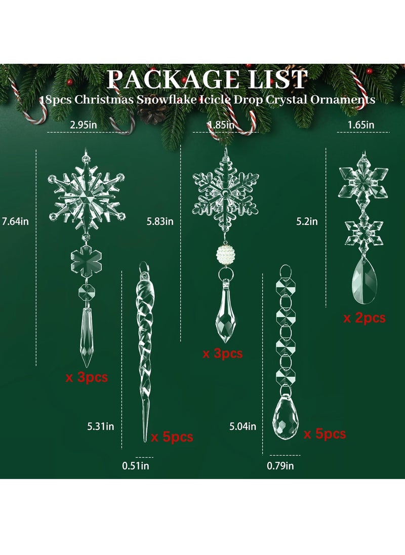 Ornaments Crystal Tree Decorations, 20Pcs Acrylic Clear Hanging Crystal, Hanging Acrylic Snowflake and Icicle Ornaments for Centerpieces for Xmas Wedding Party Home Decor