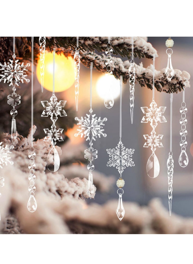 Ornaments Crystal Tree Decorations, 20Pcs Acrylic Clear Hanging Crystal, Hanging Acrylic Snowflake and Icicle Ornaments for Centerpieces for Xmas Wedding Party Home Decor